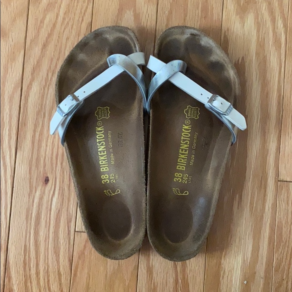 Birkenstock - white and silver one strap